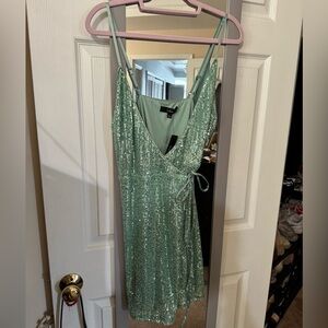 Lulu's Mint Sequin Wrap Dress